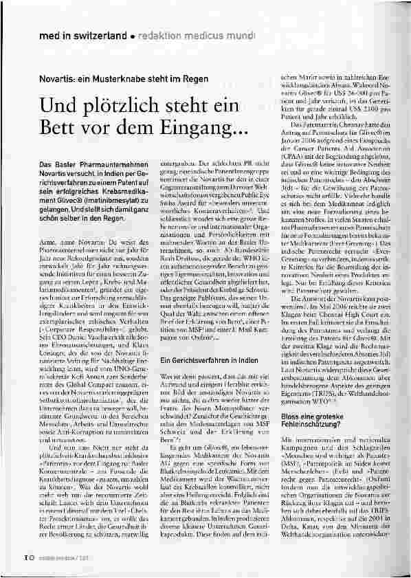 Vorschauseite 1: Novartis: ein Musterknabe steht im RegenUnd plötzlich steht ein Bett vor dem Eingang..