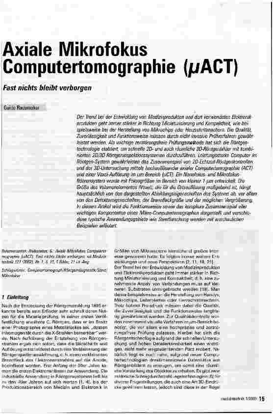 Vorschauseite 1: Axiale Mikrofokus Computertomographie (JL/ACT)Fast nichts bleibt verborgen