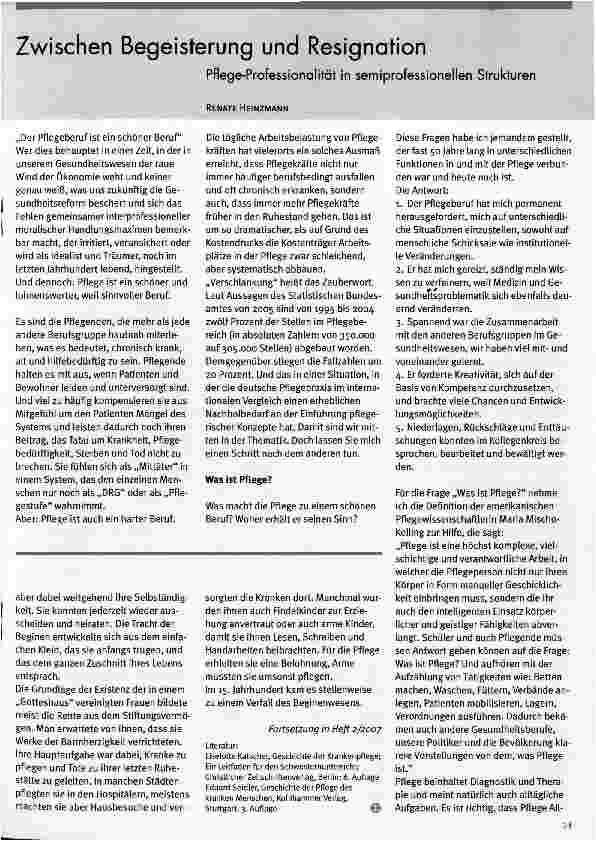 Vorschauseite 1: Zwischen Begeisterung und ResignationPflege-Professionalität in semiprofessionellen Strukturen