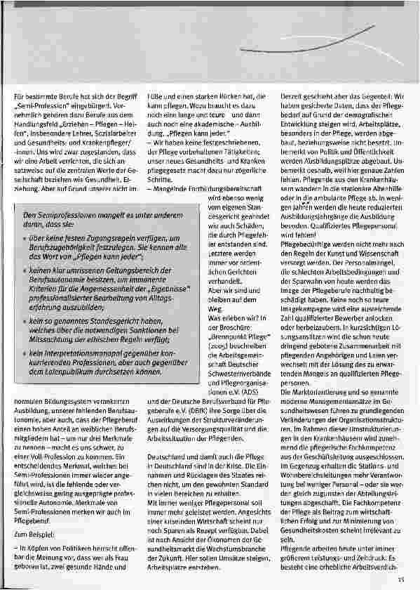 Vorschauseite 3: Zwischen Begeisterung und ResignationPflege-Professionalität in semiprofessionellen Strukturen