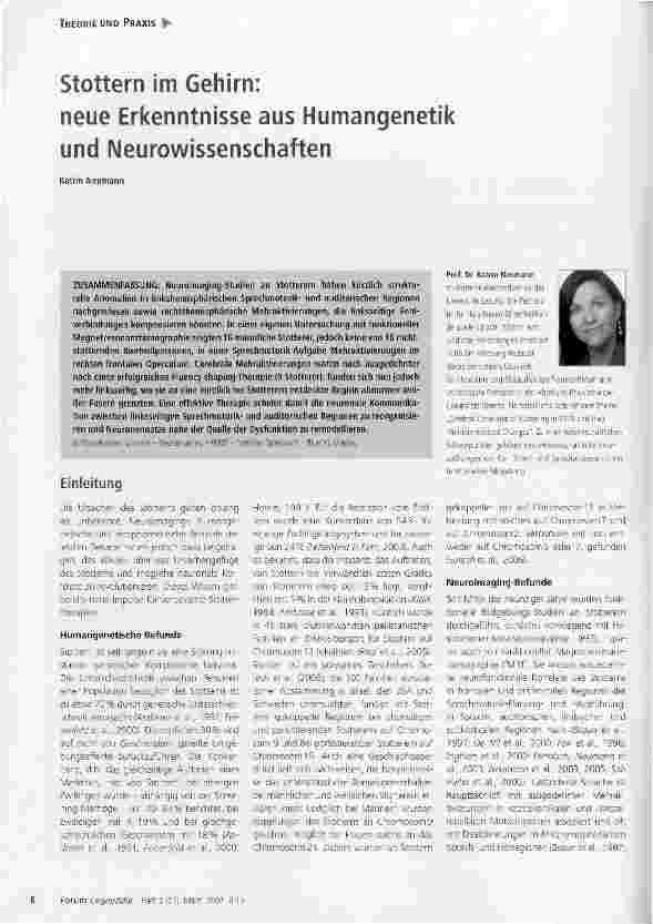 Vorschauseite 1: Stottern im Gehirn: neue Erkenntnisse aus Humangenetikund Neurowissenschaften