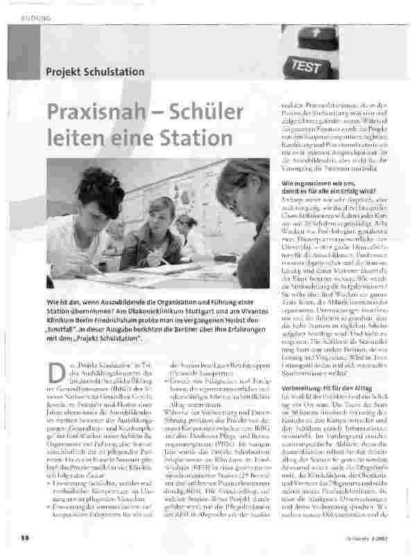Vorschauseite 1: Projekt Schulstation - Praxisnah-Schüler leiten eine Station
