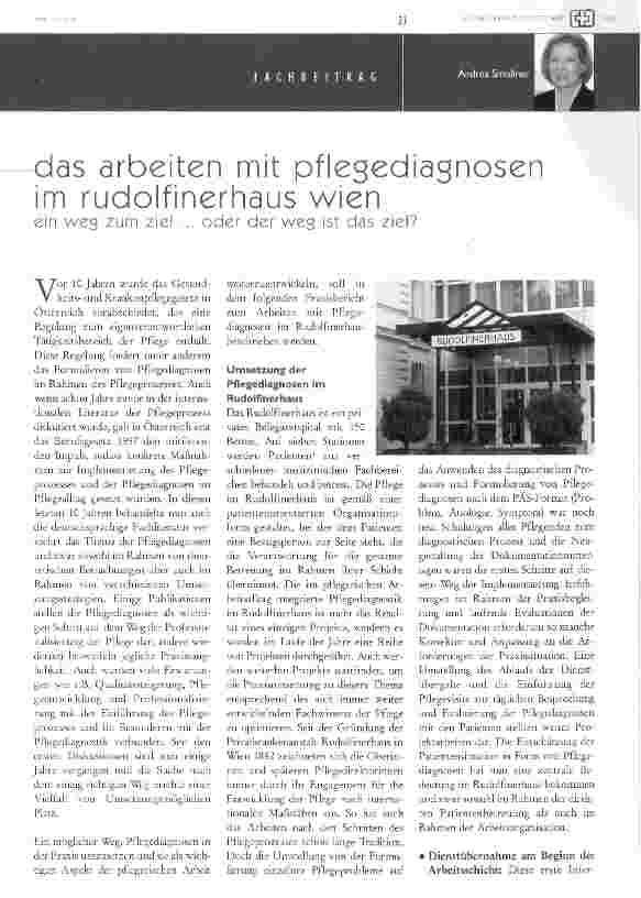 Vorschauseite 1: Das arbeiten mit pflegediagnosen im rudolfinerhaus wienein weg zum ziel. .. oder der weg ist das ziel?