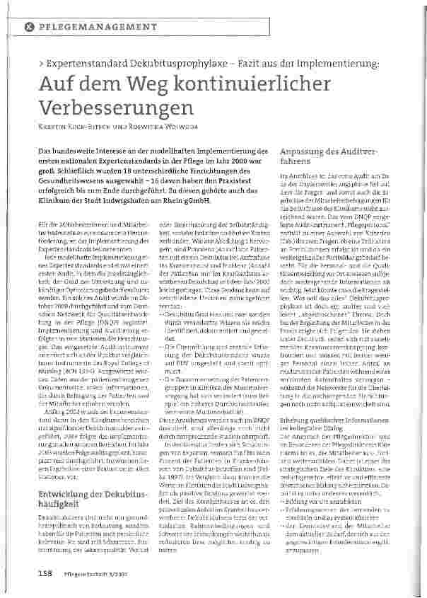 Vorschauseite 1: Expertenstandard Dekubitusprophylaxe - Fazit aus der Implementierung - Auf dem Weg kontinuierlicher Verbesserungen