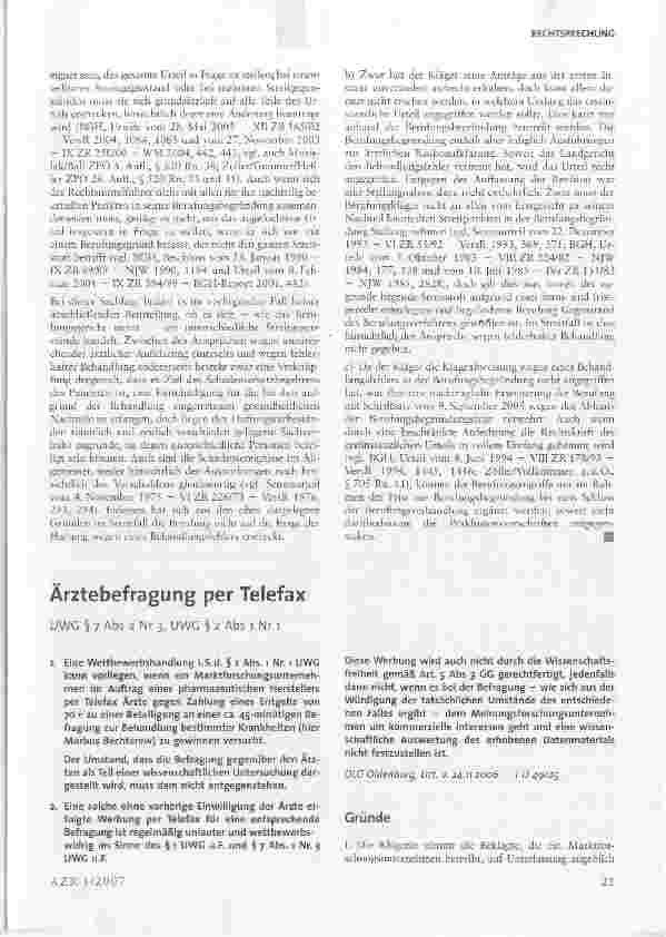 Vorschauseite 1: Ärztebefragung per Telefax