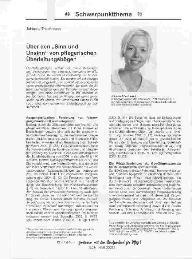 Vorschauseite 1: Über den Sinn und Unsinn von pflegerischen Überleitungsbögen