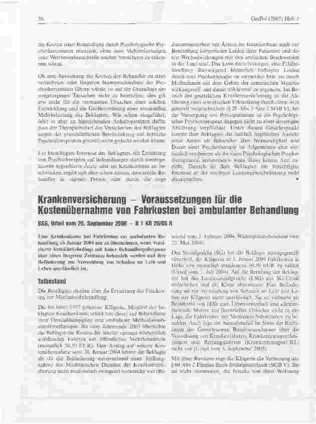 Vorschauseite 5: Versicherungsschutz für Psychotherapie umfasst keine Behandlung durch einen Psychologischen Psychotherapeuten