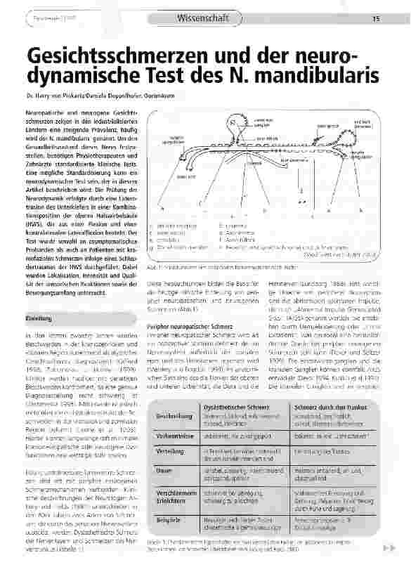 Vorschauseite 1: Gesichtsschmerzen und der neuro-dynamische Test des N. mandibularis