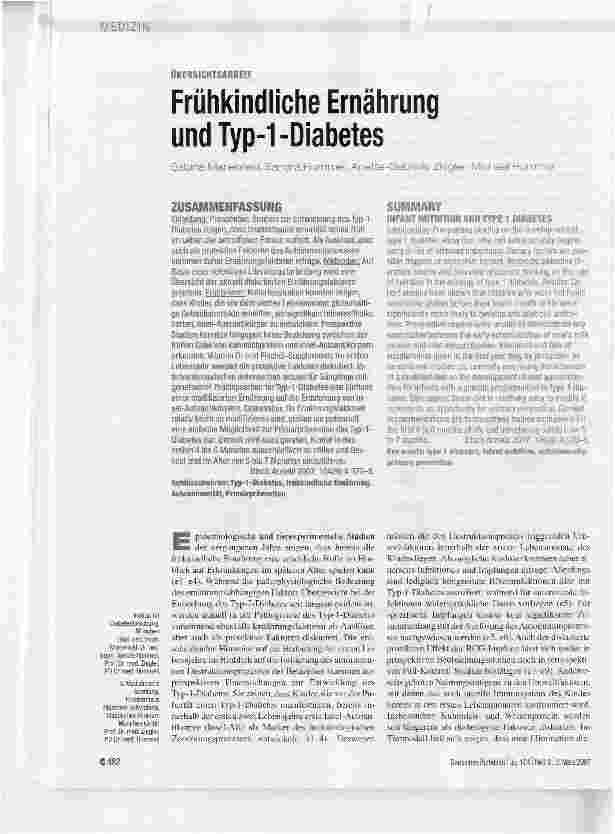 Vorschauseite 1: Frühkindliche Ernährung und Typ-1 -Diabetes