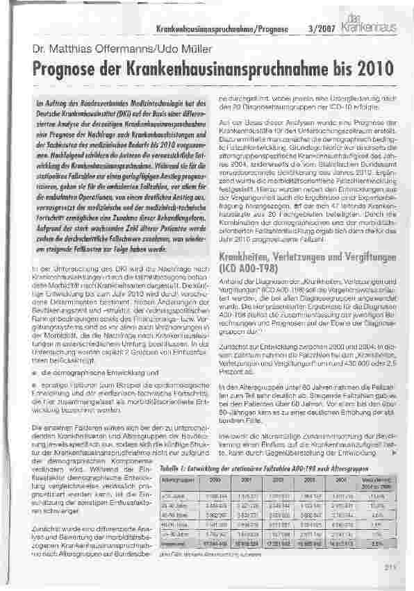 Vorschauseite 1: Prognose der Krankenhausinanspruchnahme bis 2010