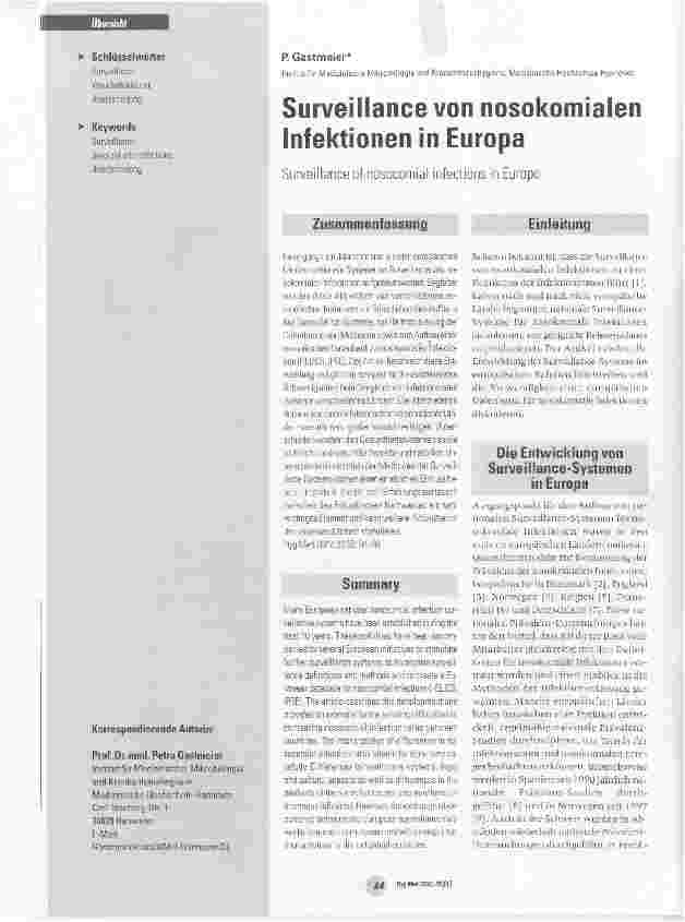 Vorschauseite 1: Surveillance von nosokomialen Infektionen in Europa