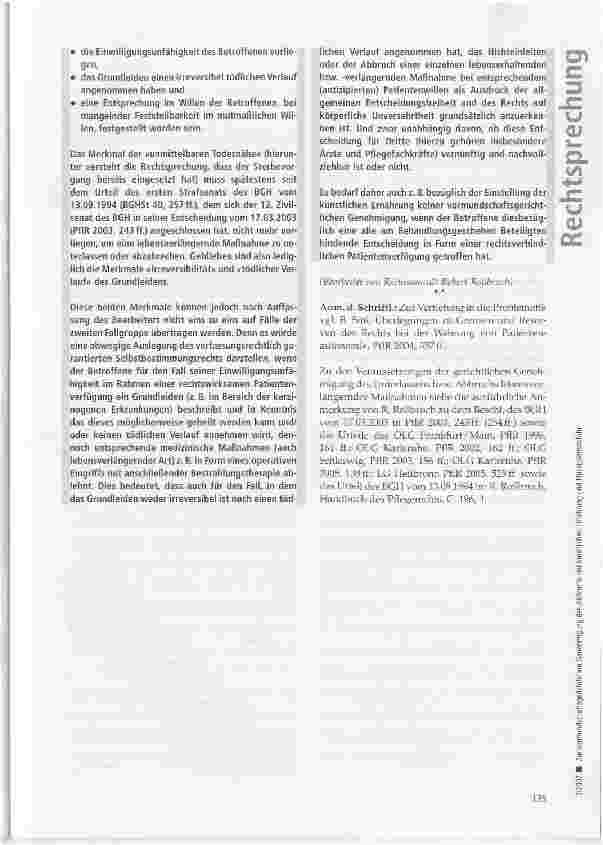 Vorschauseite 5: Zur vormundschaftsgerichtlichen Genehmigung des Abbruchs der künstlichen Ernährung und Flüssigkeitszufuhr