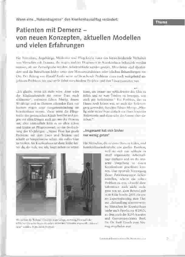 Vorschauseite 1: Patienten mit Demenz - von neuen Konzepten, aktuellen Modellen und vielen Erfahrungen