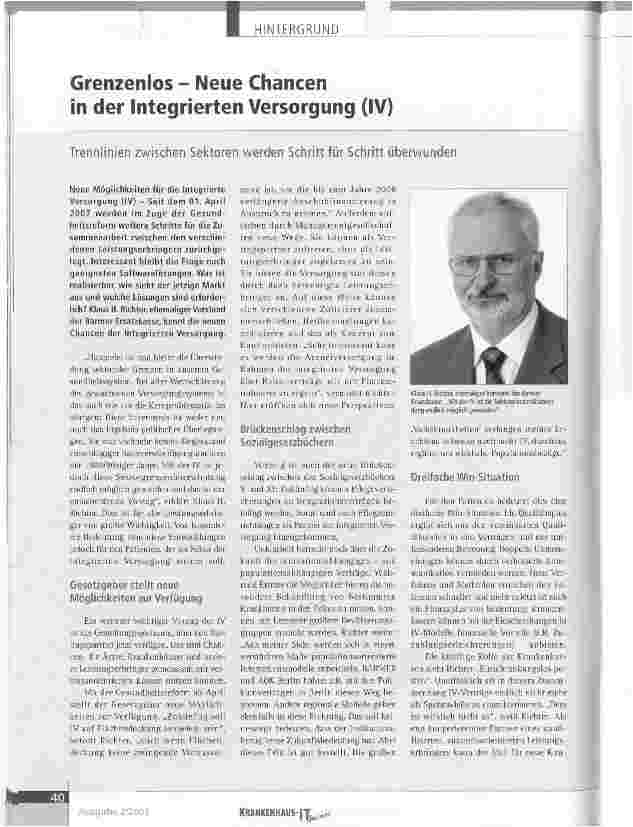 Vorschauseite 1: Grenzenlos - Neue Chancen in der Integrierten Versorgung (IV)