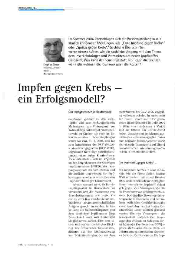 Vorschauseite 1: Impfen gegen Krebs - ein Erfolgsmodell?