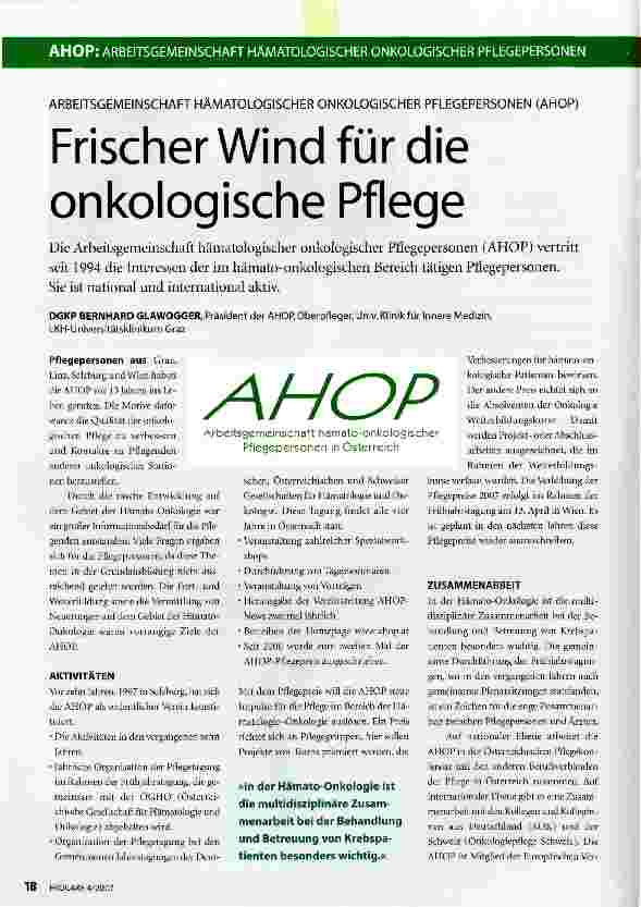 Vorschauseite 1: Frischer Wind für die onkologische Pflege