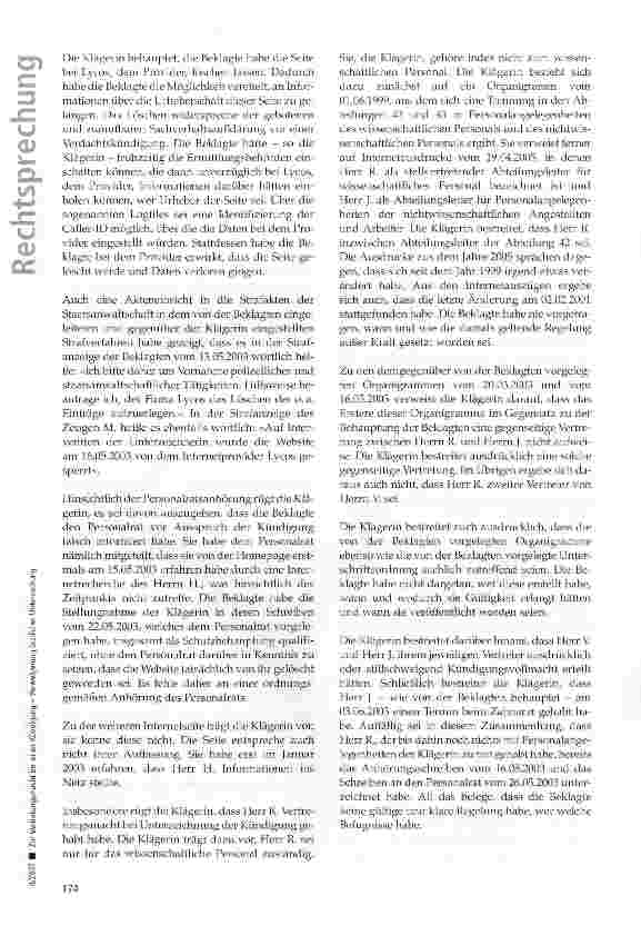 Vorschauseite 6: Zur Vertretungsmacht bei einer Kündigung -Verweigerung ärztlicher Untersuchung