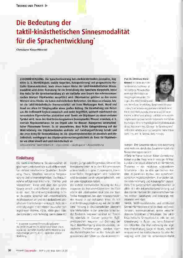 Vorschauseite 1: Die Bedeutung der taktil-kinästhetischen Sinnesmodalität für die Sprachentwicklung*