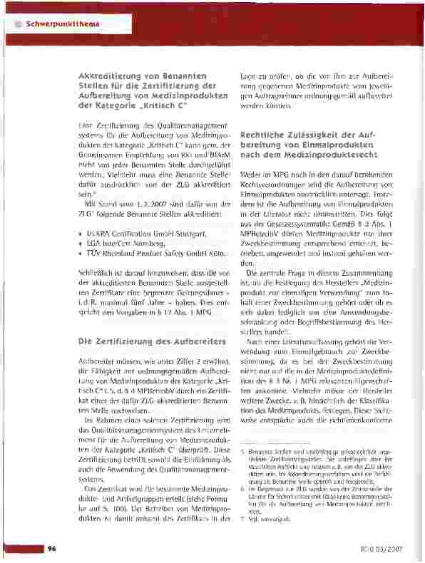 Vorschauseite 3: Rechtliche Rahmenbedingungen zur Aufbereitung von Medizinprodukten