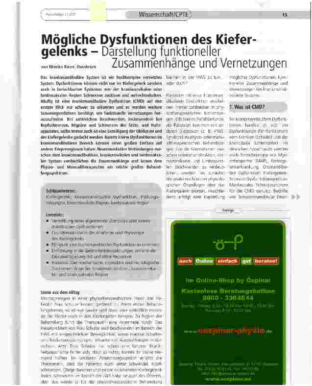 Vorschauseite 1: Mögliche Dysfunktionen des Kiefergelenks - Darstellung funktioneller Zusammenhänge und Vernetzungen
