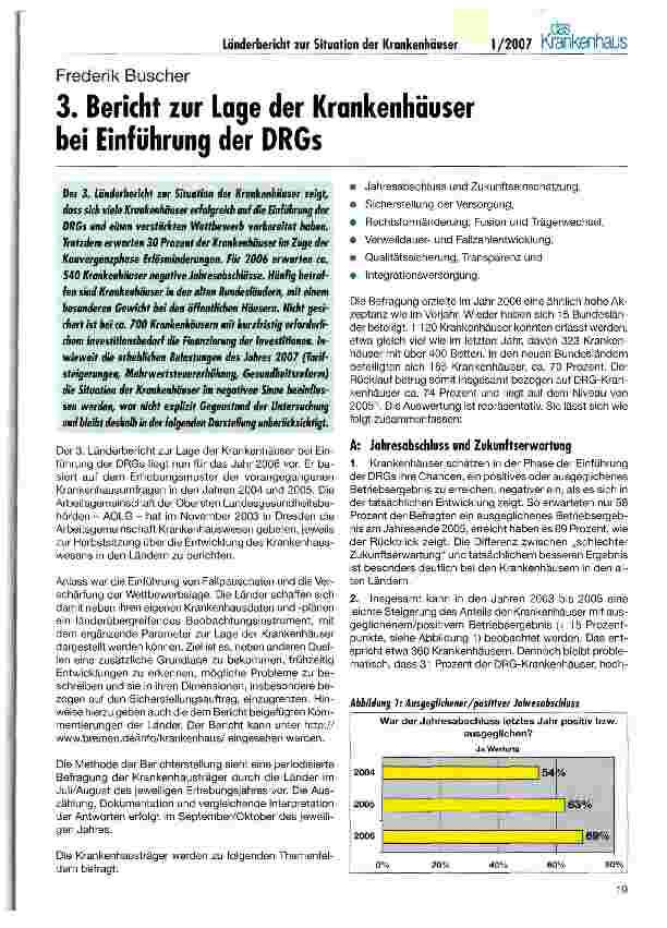Vorschauseite 1: Bericht zur Lage der Krankenhäuser bei Einführung der DRGs
