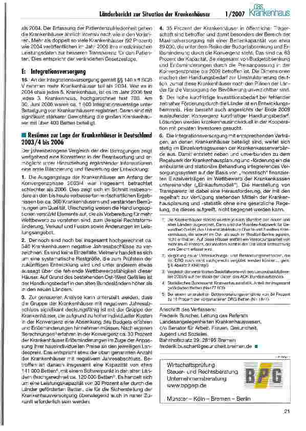 Vorschauseite 3: Bericht zur Lage der Krankenhäuser bei Einführung der DRGs