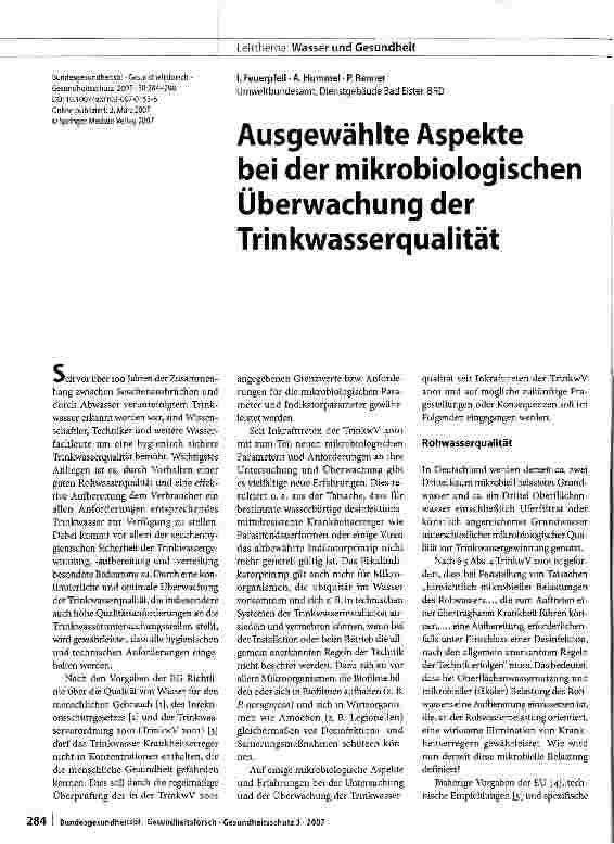 Vorschauseite 1: Ausgewählte Aspekte bei der mikrobiologischen Überwachung der Trinkwasserqualität