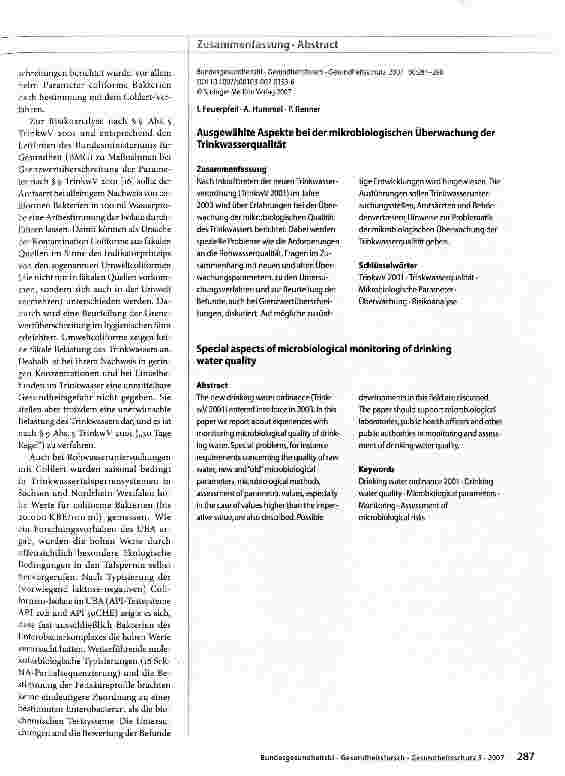 Vorschauseite 4: Ausgewählte Aspekte bei der mikrobiologischen Überwachung der Trinkwasserqualität