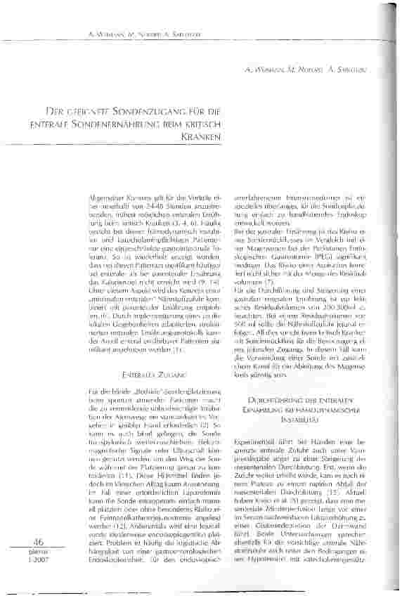 Vorschauseite 1: DER GEEIGNETE SONDENZUGANG FÜR DIE ENTERALE SONDENERNÄHRUNG BEIM KRITISCHKRANKEN
