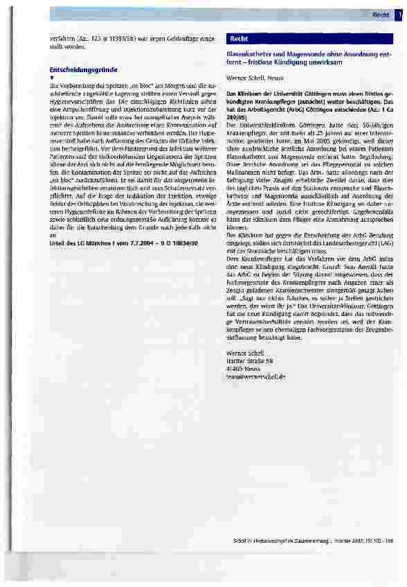 Vorschauseite 2: Hygienemängel im Zusammenhang mit einer Injektionstätigkeit können zum Schadensersatz verpflichten