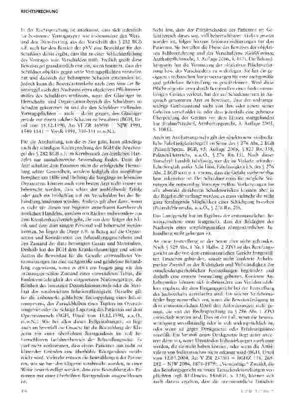 Vorschauseite 3: Beweisregel bei Arzthaftung im Bereich des voll beherrschbaren Risikos (hier defektes Röntgentherapiegerät)