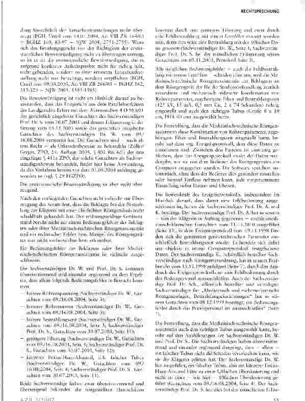Vorschauseite 4: Beweisregel bei Arzthaftung im Bereich des voll beherrschbaren Risikos (hier defektes Röntgentherapiegerät)