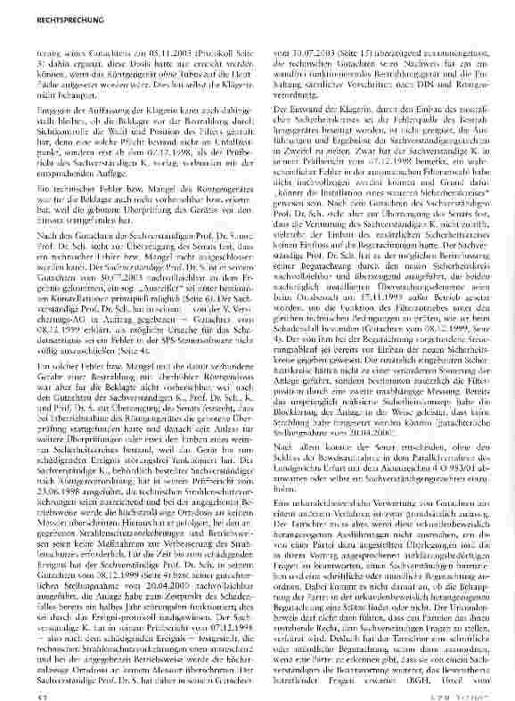 Vorschauseite 5: Beweisregel bei Arzthaftung im Bereich des voll beherrschbaren Risikos (hier defektes Röntgentherapiegerät)