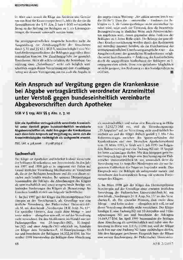 Vorschauseite 3: Fehlende Voraussetzungen des Rechtswegs zu den Sozialgerichten für eine auf Wettbewerbsrecht gestützte Klage einer Apotheke gegen eine andere Apotheke