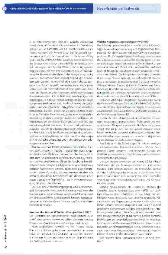 Vorschauseite 2: Kompetenzen und Bildungsstufen für Palliative Care in der Schweiz: Fortsetzung der Arbeit in der Arbeitsgruppe SwissEduc