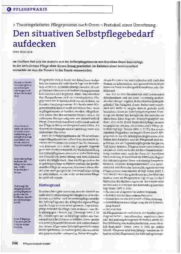 Vorschauseite 1: Theoriegeleiteter Pflegeprozess nach Orem - Protokoll einer Umsetzung: Den situativen Selbstpflegebedarf aufdecken