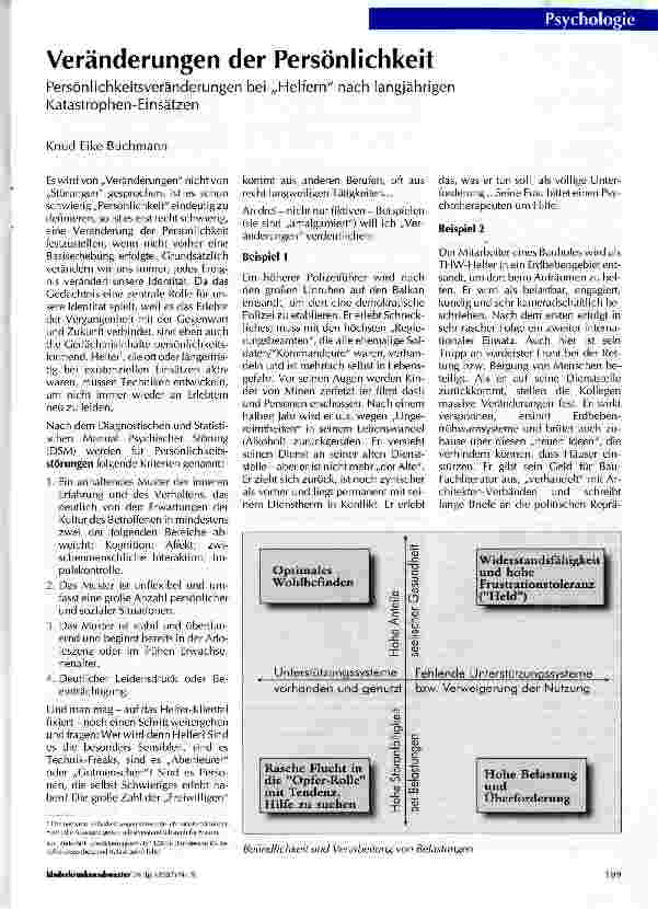 Vorschauseite 1: Veränderungen der PersönlichkeitPersönlichkeitsveränderungen bei Helfern nach langjährigen Katastrophen-Einsätzen