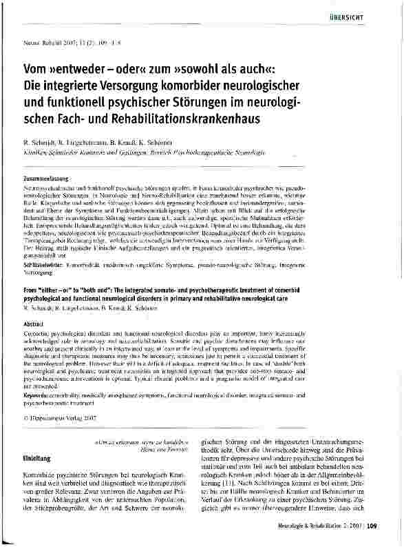 Vorschauseite 1: Vom entweder-oder zum sowohl als auch: Die integrierte Versorgung komorbider neurologischer und funktionell psychischer Störungen im neurologischen Fachund Rehabilitationskrankenh…