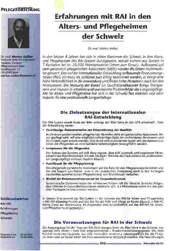 Vorschauseite 1: Erfahrungen mit RAI in den Altersund Pflegeheimen der Schweiz