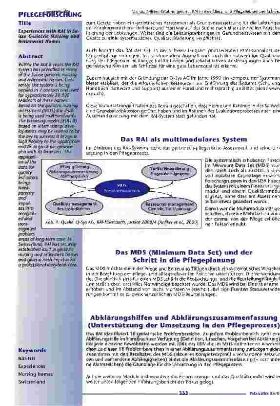 Vorschauseite 2: Erfahrungen mit RAI in den Altersund Pflegeheimen der Schweiz