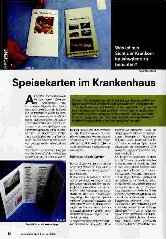 Vorschauseite 1: Speisekarten im Krankenhaus