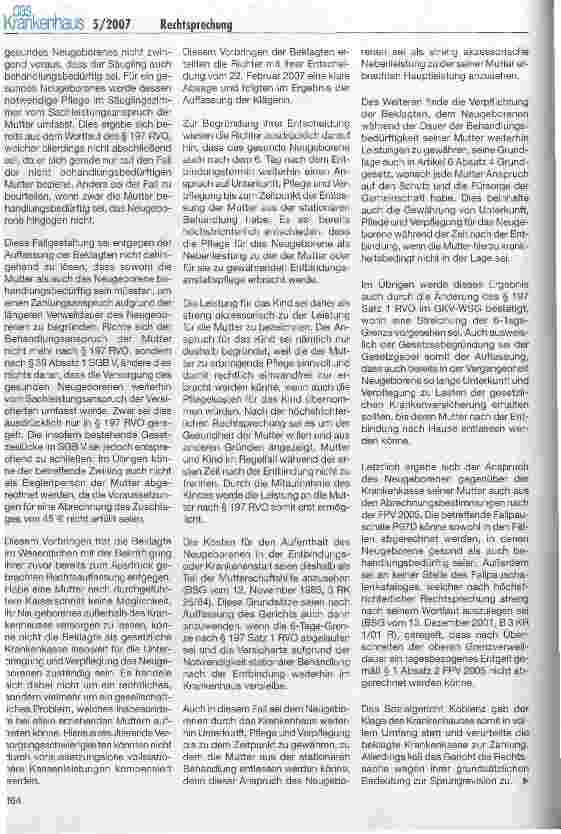 Vorschauseite 2: Vergütung der Unterbringung von gesunden Neugeborenen nach § 197 RVO