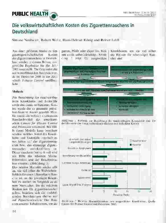 Vorschauseite 1: Die volkswirtschaftlichen Kosten des Zigarettenrauchens in Deutschland