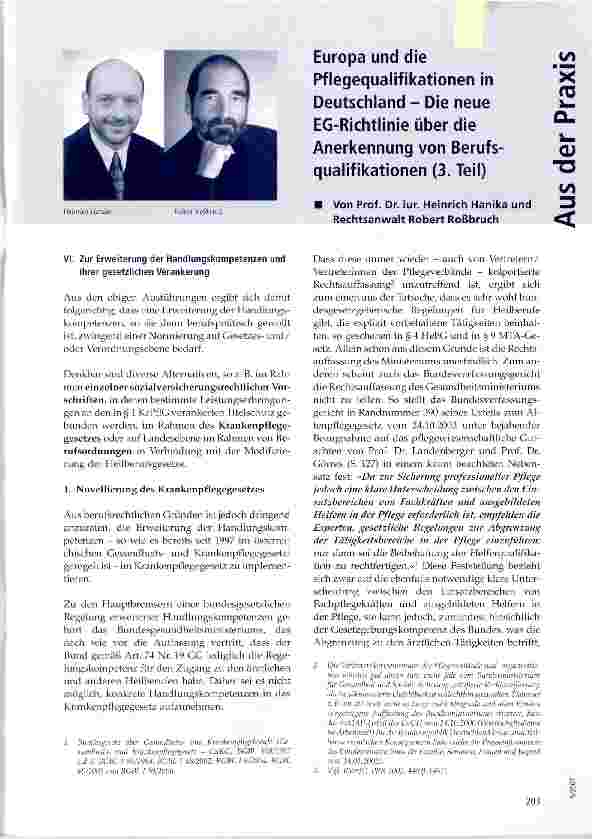 Vorschauseite 1: Europa und die Pflegequalifikationen in Deutschland - Die neue EG-Richtlinie über die Anerkennung von Berufsqualifikationen (3. Teil)