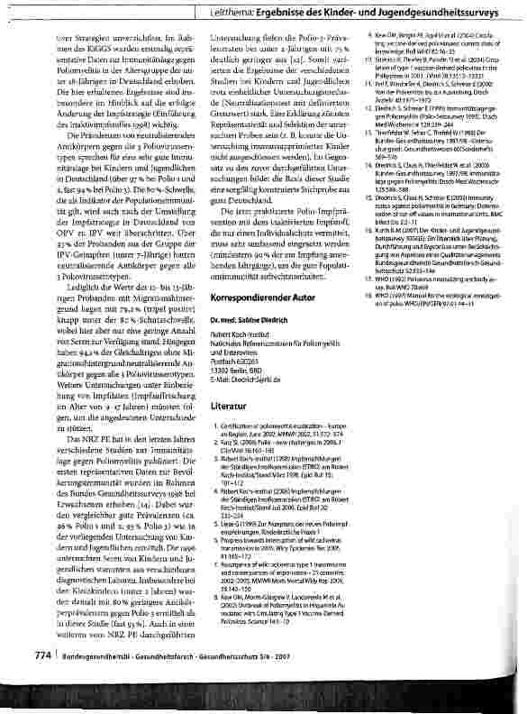 Vorschauseite 4: Kinderund Jugendgesundheitssurvey (KiGGS): Immunitätslage gegen Poliomyelitis