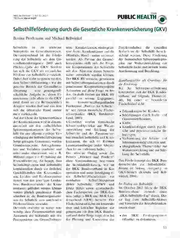 Vorschauseite 1: Selbsthilfeförderung durch die Gesetzliche Krankenversicherung (GKV)