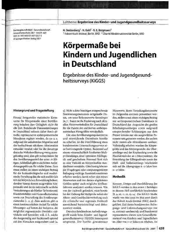 Vorschauseite 1: Körpermaße bei Kindern und Jugendlichen in Deutschland