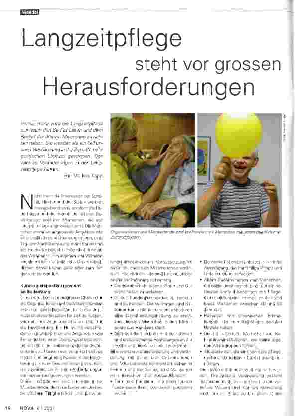 Vorschauseite 1: Langzeitpflege steht vor grossen Herausforderungen