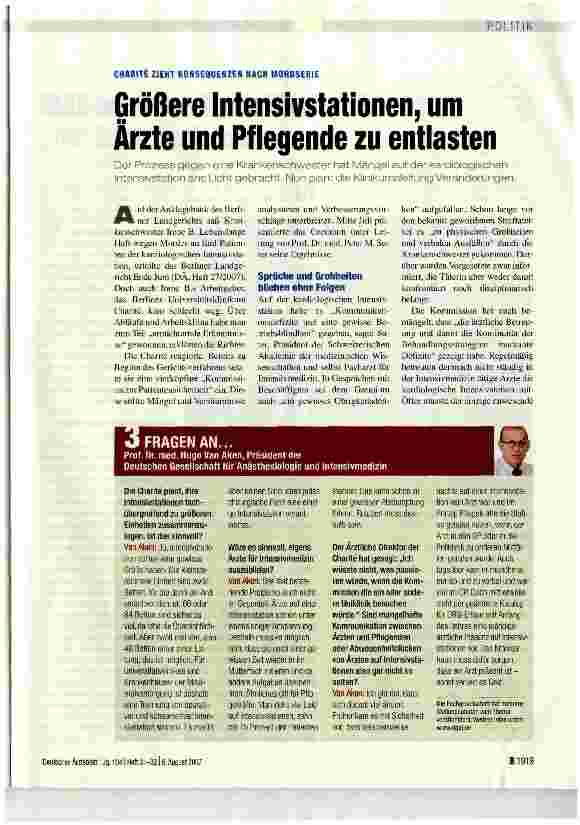 Vorschauseite 1: Größere Intensivstationen, um Ärzte und Pflegende zu entlasten