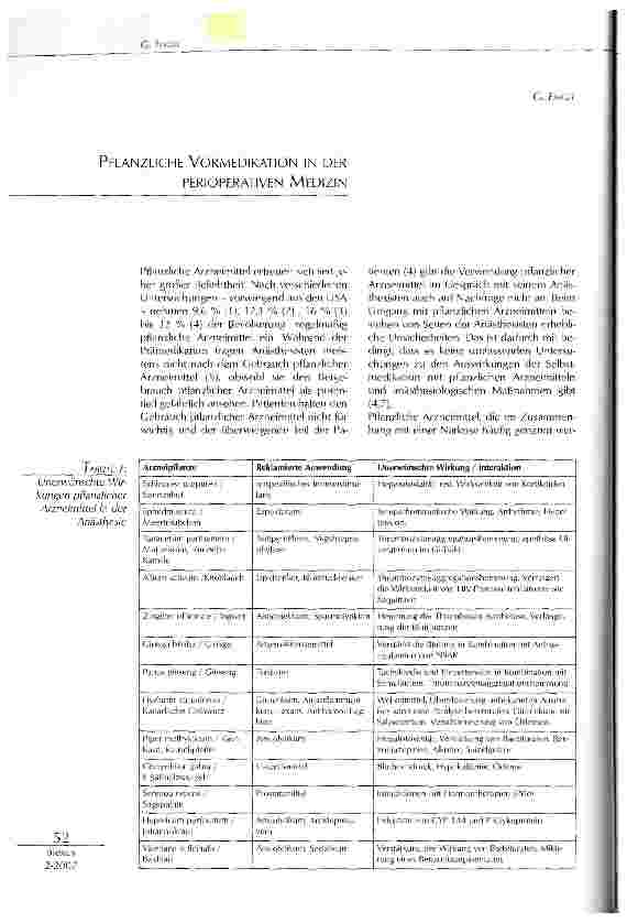 Vorschauseite 1: Pflanzliche Vormedikation in der perioperativen Medizin